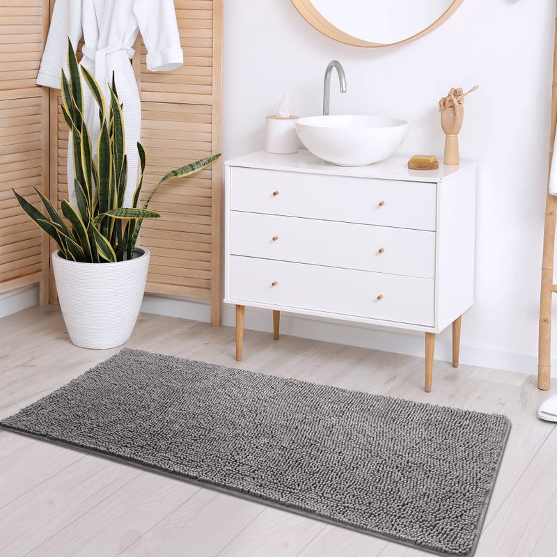 Noahas 24''x 60'' Grey Long Bathroom Rugs Runner,Absorbent Bath Mats for Bathroom Non-Slip with Rubber Backing,Soft Washable Carpet,Plush Chenille Shower Mats Shaggy Durable Bath Rugs - Image 4